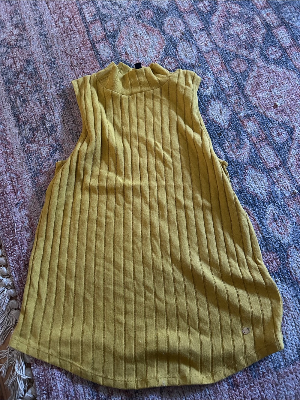 Jones New York Ribbed Mock Neck Tank Top - Mustard Yellow